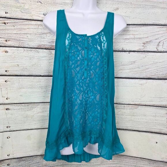 Aéropostale S Teal Blue Lace Front Tank Top - Picture 1 of 7